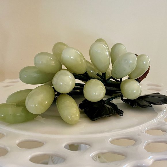 Italian Vintage 1950s Jade Stone Grapes Onyx Leaves Celadon Alabaster Marble - Picture 5 of 8